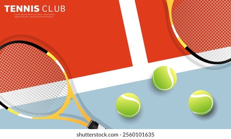 tennis racket and tennis ball on tennis court background, Illustrations for use in online sporting events , Illustration Vector EPS 10