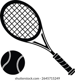 Raquete de tênis e bola na ilustração vetor quadra