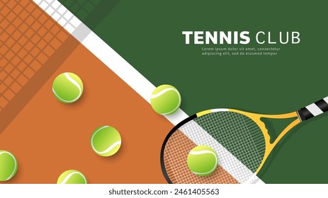 Tennis racket and ball on green background, Indoor Court for use in online sporting events, Illustration for Tennis sports concept, Vector Illustration EPS 10