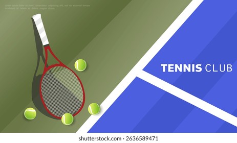 Tennis racket and ball on green background, Indoor Court for use in online sporting events, Illustration for Tennis sports concept, Vector Illustration EPS 10