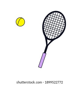 Tennis racket with a ball on a white background.