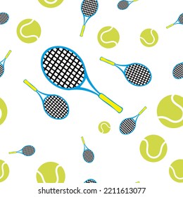 A tennis racket and a tennis ball on a white background - seamless pattern