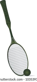 A tennis racket and ball placed in a floor	