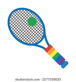 A tennis racket and ball with rainbow pride details symbolizing inclusion