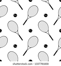 Tennis racket with a ball. Seamless pattern. Vector illustration