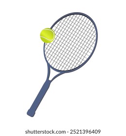 Tennis racket and ball with shadow isolated on white background. Real tennis game, class or match concept. Sport design element for banner, advertisement, poster, app, web.