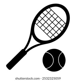 tennis racket with tennis ball silhouette on white background