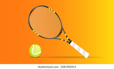 Raqueta de tenis con bola , Diseño plano sencillo ,Ilustraciones para uso en eventos deportivos en línea , Ilustración Vector EPS 10
