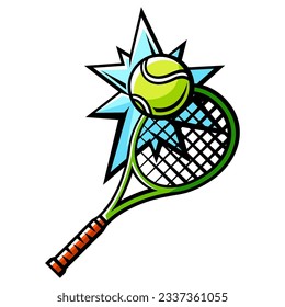 Tennis racket and ball. Sport club item or symbol.