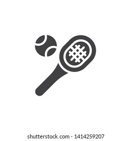 Tennis racket with ball vector icon. filled flat sign for mobile concept and web design. Tennis sport glyph icon. Symbol, logo illustration. Vector graphics