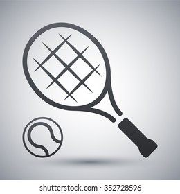 Raqueta de tenis y pelota de tenis, icono vectorial