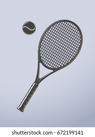 Tennis racket and ball vector icon illustration 