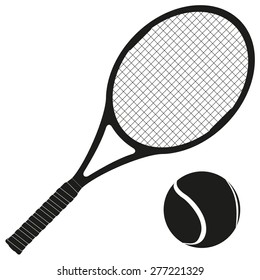 Tennis racket and ball. Vector illustration isolated on white background