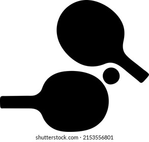 Tennis racket and ball vector silhouette, isolated on white background, fill with black color two racket and a ping pong ball, table tennis concept