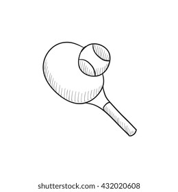 Tennis racket and ball vector sketch icon isolated on background. Hand drawn Tennis racket and ball icon. Tennis racket and ball sketch icon for infographic, website or app.