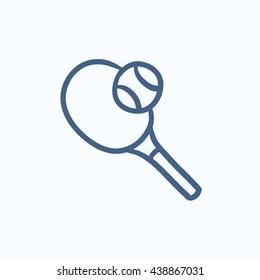 Tennisschläger und Ball, Vektorgrafik Symbol einzeln auf Hintergrund. Handgezeichnete Tennisschläger und Ball-Ikone. Tennisschläger und Ball Sketch Icon für Infografik, Website oder App.
