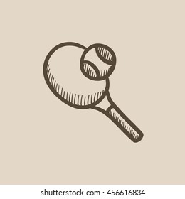 Tennis racket and ball vector sketch icon isolated on background. Hand drawn Tennis racket and ball icon. Tennis racket and ball sketch icon for infographic, website or app.