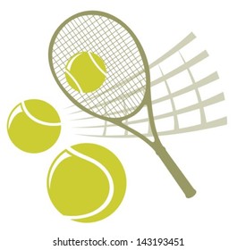 Tennis racket with balls isolated on a white background.