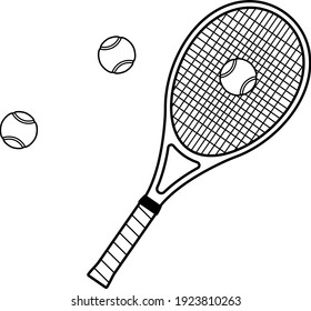 Tennis racket and balls isolated vector illustration.