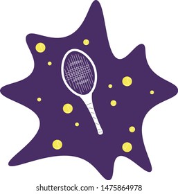 Tennis racket with balls on dark violet background