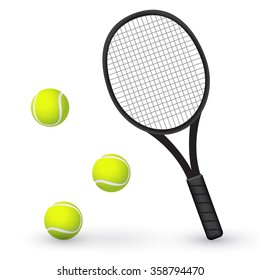 Tennis Racket And Balls : Vector Illustration