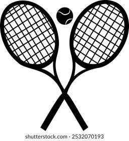 Tennisschläger Schläger und Ball Sport Silhouette Vektorsymbol Illustration.