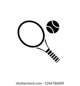 Tennis racket black icon, vector sign on isolated background. Tennis racket concept symbol, illustration 
