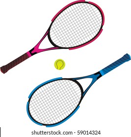 Tennis racket black and red, and blue