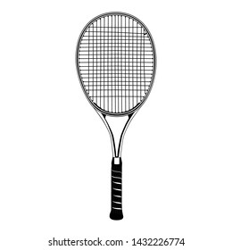 Tennis racket black silhouette, vector isolated illustration. Racket sports game equipment.