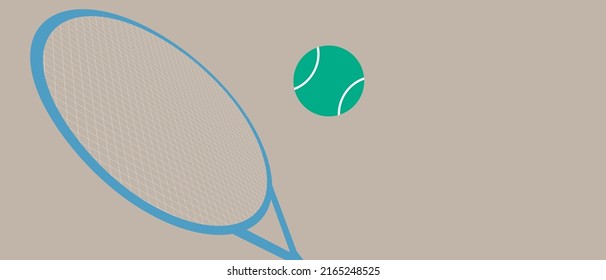 Tennis racket close-up. Copy space for design. Flat vector stock illustration. Template with space for text