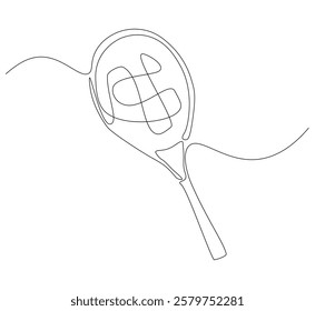 Tennis racket continuous line. Continuous one line drawing tennis racket. Sport concept. Single line drawing