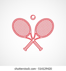 Tennis Racket Cross Emblem Red Line Icon On White Background