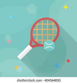 Tennis racket flat  icon with long shadow,eps10