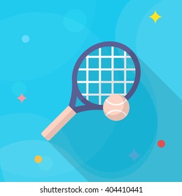 Tennis racket flat  icon with long shadow,eps10