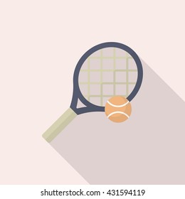 Tennis racket flat  icon with long shadow,eps10