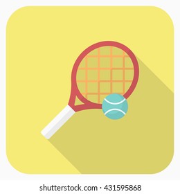 Tennis racket flat  icon with long shadow,eps10