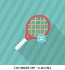 Tennis racket flat  icon with long shadow,eps10