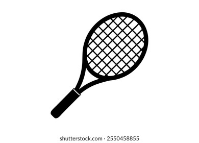 Arte vectorial plano del icono de la raqueta de tenis en el fondo blanco