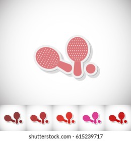 Tennis racket. Flat sticker with shadow on white background. Vector illustration