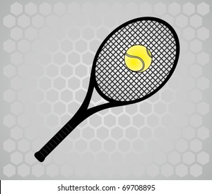 Tennis racket in gray background