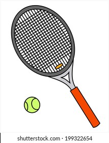 Tennis racket and green ball, vector art image illustration, isolated on white background. eps10