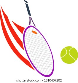 Tennis Racket Hitting A Ball Icon. Flat Color Design. Vector Illustration.