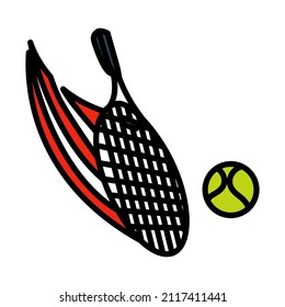 Tennis Racket Hitting A Ball Icon. Editable Bold Outline With Color Fill Design. Vector Illustration.
