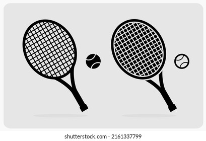 Icono de raqueta de tenis con bola, en ilustración vectorial