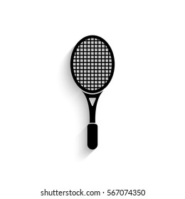 Tennis racket icon - black vector illustration with  shadow