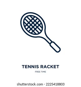 icono de raqueta de tenis de colección de tiempo libre. Delgado raqueta de tenis lineal, raqueta, icono de contorno de tenis aislado en fondo blanco. Signo de raqueta de tenis vectorial de línea, símbolo para web y móvil