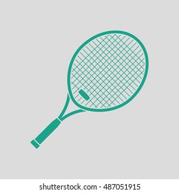 Tennis racket icon. Gray background with green. Vector illustration.