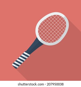 Tennis racket icon. Modern Flat style with a long shadow