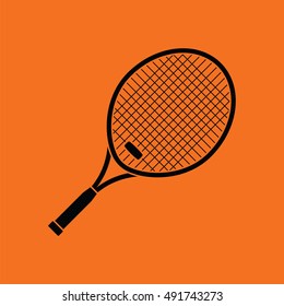 Tennis racket icon. Orange background with black. Vector illustration.