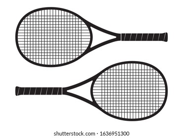 Tennis racket icon. Two rackets black silhouette. Vector illustration.